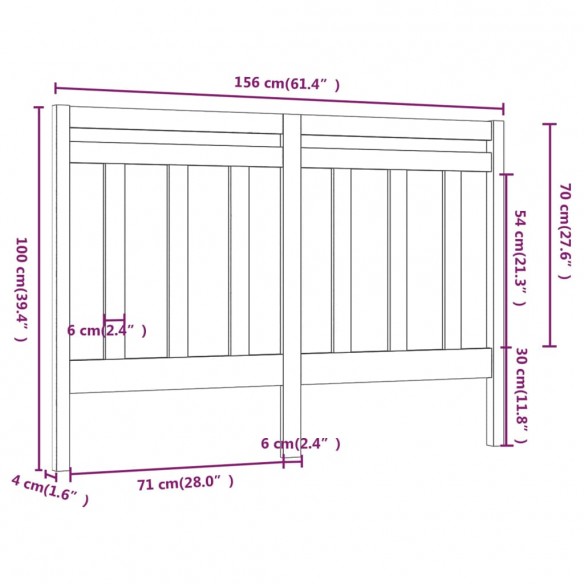 Tête de lit Marron miel 156x4x100 cm Bois massif de pin