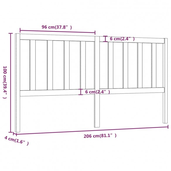 Tête de lit Noir 206x4x100 cm Bois massif de pin