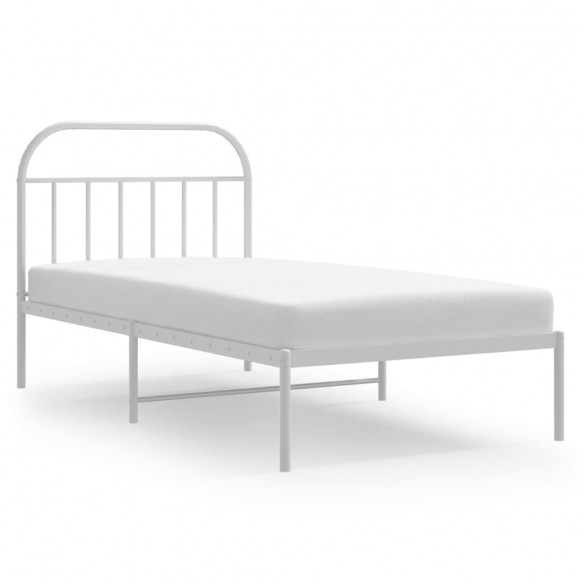 Cadre de lit métal avec tête de lit blanc 107x203 cm