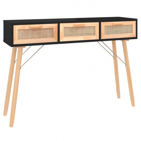 Table console Noir 105x30x75 cm Bois massif pin /rotin naturel