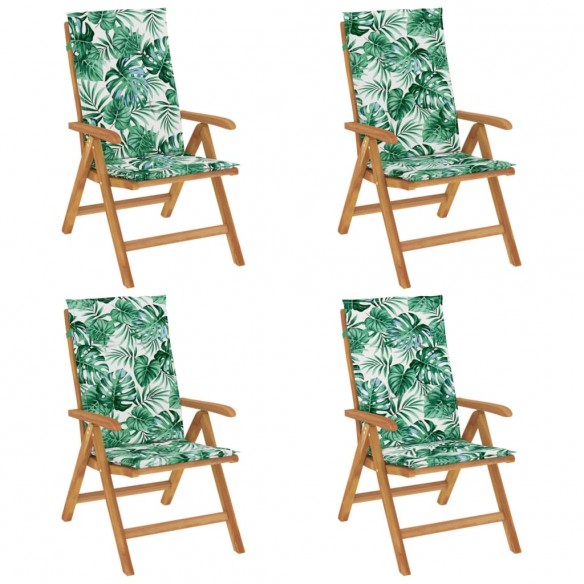 Chaises de jardin inclinables 4pcs et coussins bois massif teck