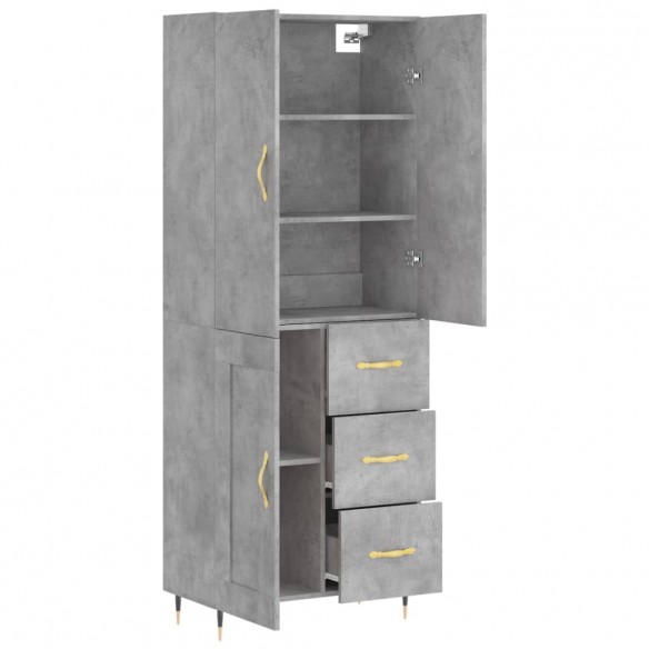 Buffet haut Gris béton 69,5x34x180 cm Bois d'ingénierie