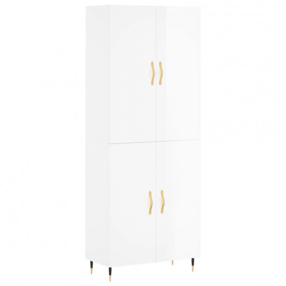 Buffet haut Blanc brillant 69,5x34x180 cm Bois d'ingénierie