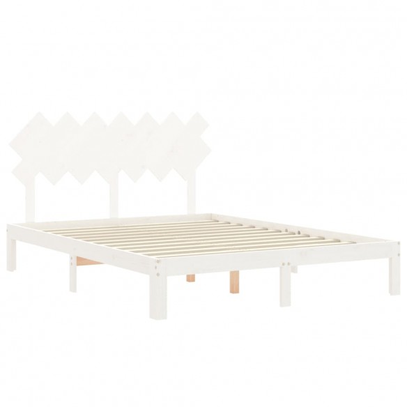 Cadre de lit avec tête de lit blanc King Size bois massif