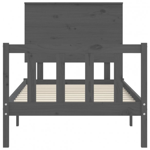 Cadre de lit et tête de lit gris 100x200 cm bois massif