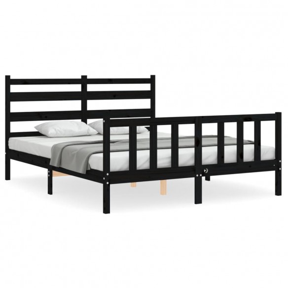 Cadre de lit avec tête de lit noir King Size bois massif