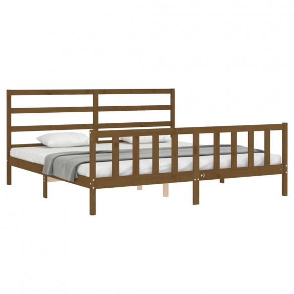 Cadre de lit avec tête de lit marron miel 200x200cm bois massif