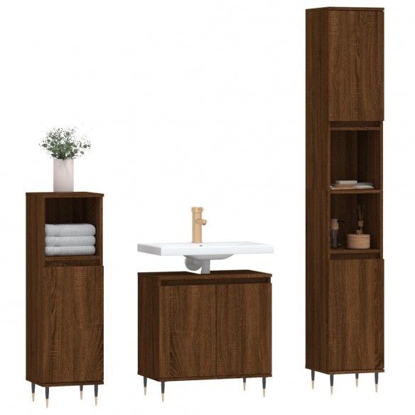 Ensemble de meubles de salle de bain 3 pcs Chêne marron