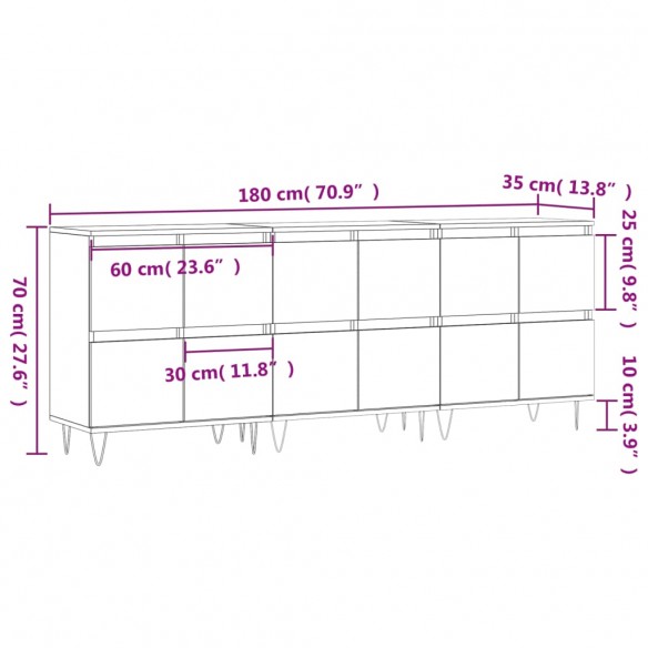 Buffets 3 pcs Sonoma gris Bois d'ingénierie