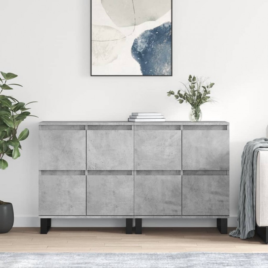 Buffets 2 pcs gris béton bois d'ingénierie