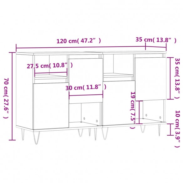 Buffets 2 pcs chêne marron bois d'ingénierie