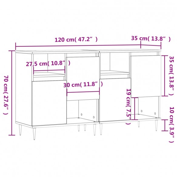 Buffets 2 pcs chêne marron bois d'ingénierie