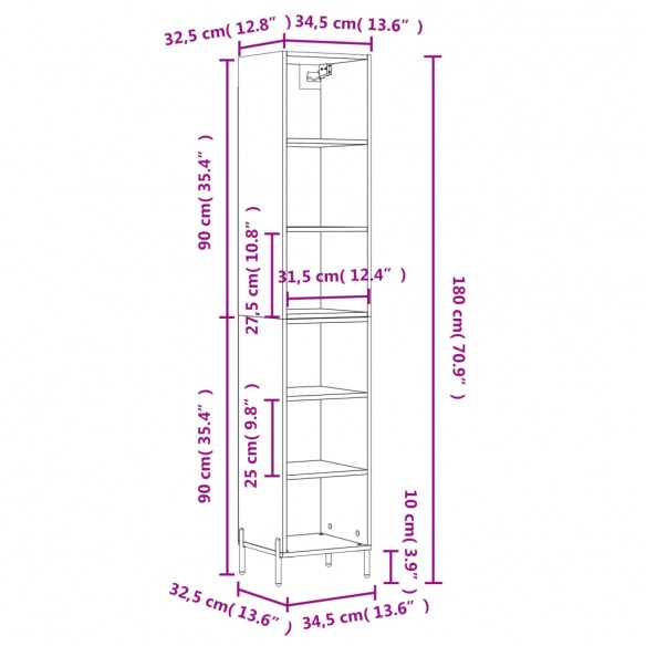 Buffet haut Sonoma gris 34,5x32,5x180 cm Bois d'ingénierie