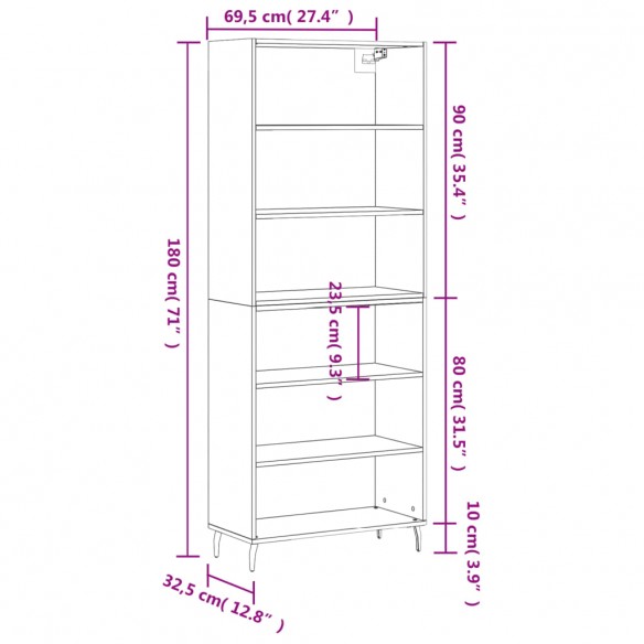 Buffet chêne sonoma 69,5x32,5x180 cm bois d'ingénierie