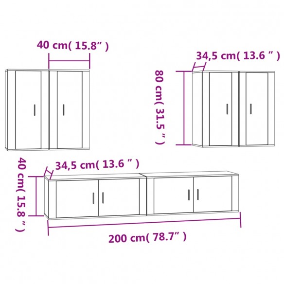 Ensemble de meubles TV 6 pcs Chêne fumé Bois d'ingénierie