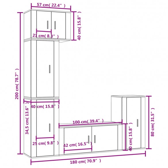 Ensemble de meubles TV 5 pcs Chêne fumé Bois d'ingénierie