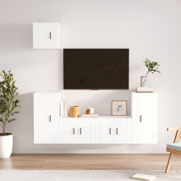 Ensemble de meubles TV 5 pcs Blanc Bois d'ingénierie