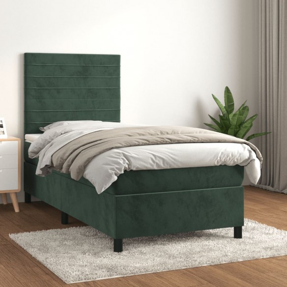 Sommier à lattes de lit avec matelas Vert foncé 100x200 cm