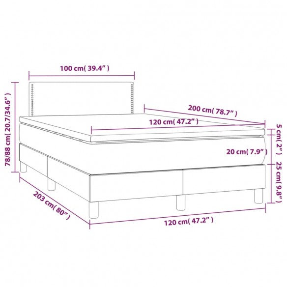 Cadre de lit avec matelas Noir 120x200 cm Tissu