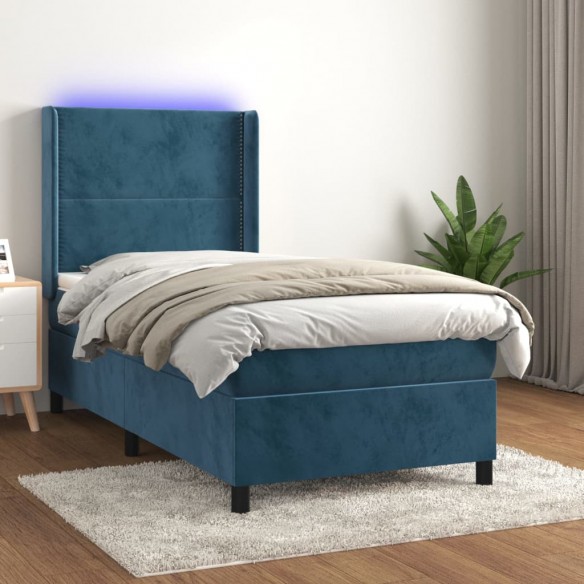 Cadre de lit matelas LED Bleu foncé 90x190cm Velours