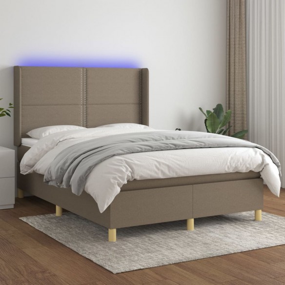 Cadre de lit matelas et LED Taupe 140x190 cm Tissu