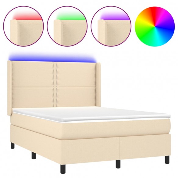 Sommier à lattes de lit matelas LED Crème 140x200 cm Tissu