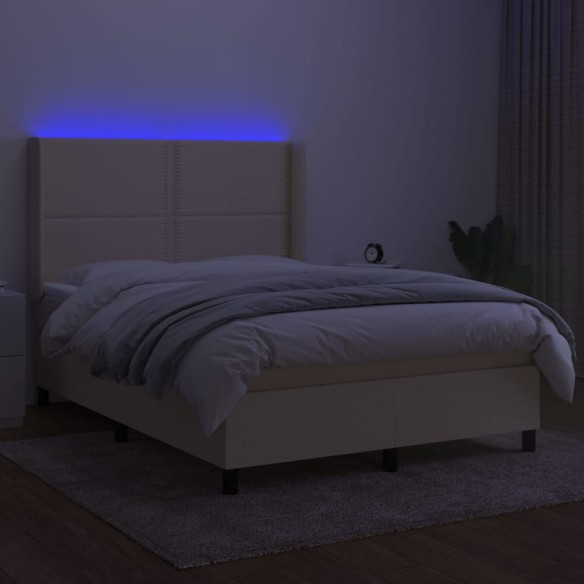 Sommier à lattes de lit matelas LED Crème 140x200 cm Tissu