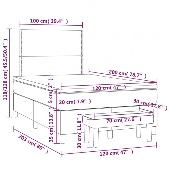 Sommier à lattes de lit avec matelas Gris clair 120x200cm Tissu