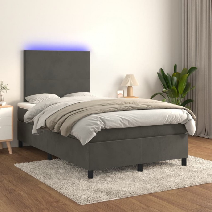 Cadre de lit avec matelas LED Gris foncé 120x200 cm