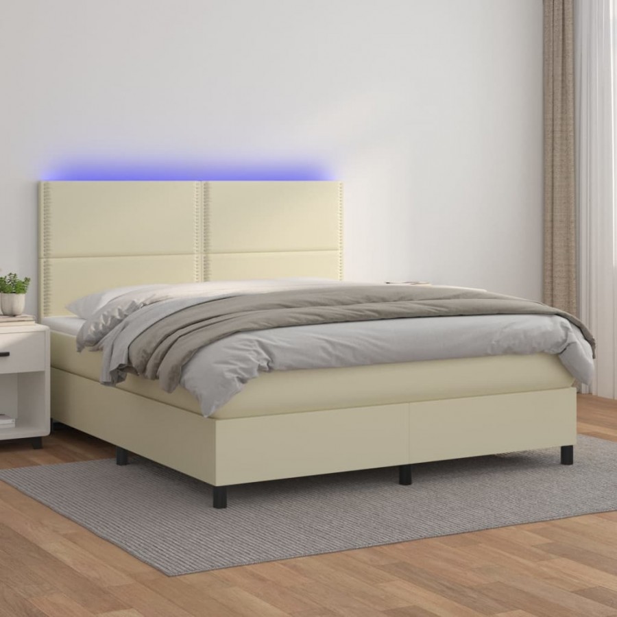 Sommier à lattes de lit avec matelas et LED Crème 160x200 cm