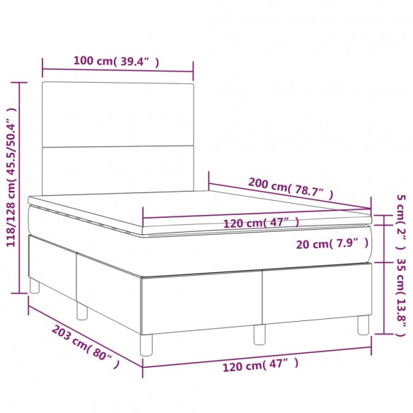 Cadre de lit avec matelas LED Gris foncé 120x200 cm