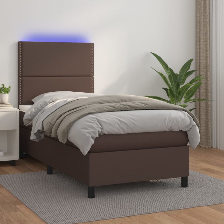 Sommier à lattes de lit avec matelas et LED Marron 100x200 cm