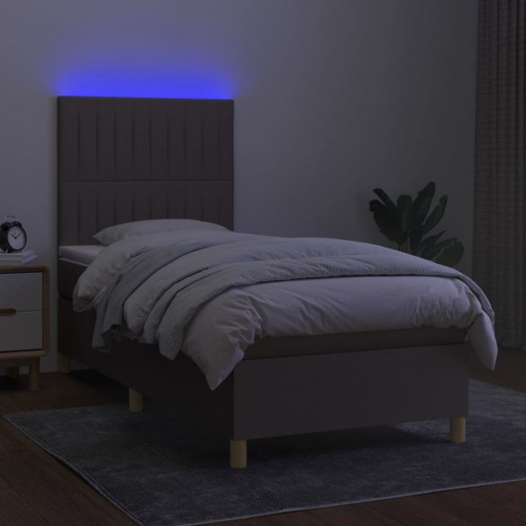 Sommier à lattes de lit et matelas et LED Taupe 100x200cm Tissu