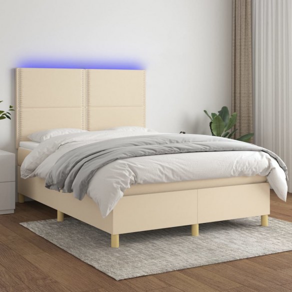 Sommier à lattes de lit et matelas et LED Crème 140x200cm Tissu