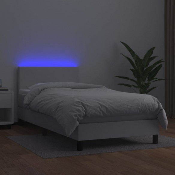 Sommier à lattes de lit et matelas et LED Blanc 100x200 cm