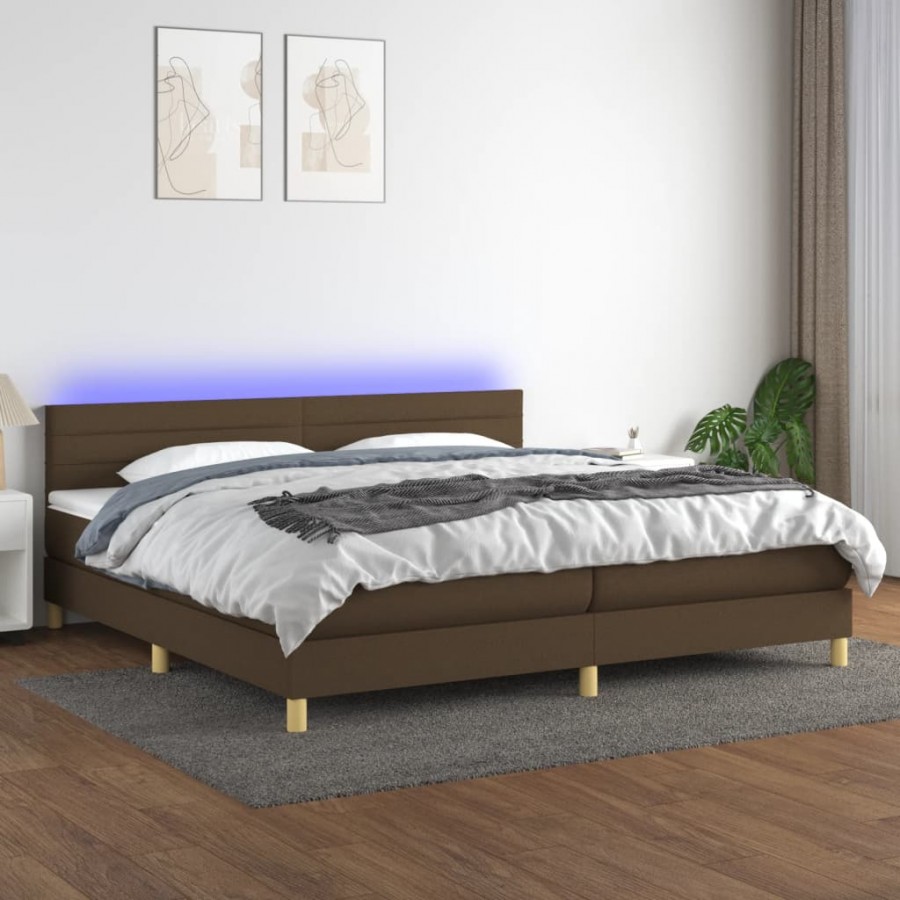 Sommier à lattes de lit matelas et LED Marron foncé 200x200 cm