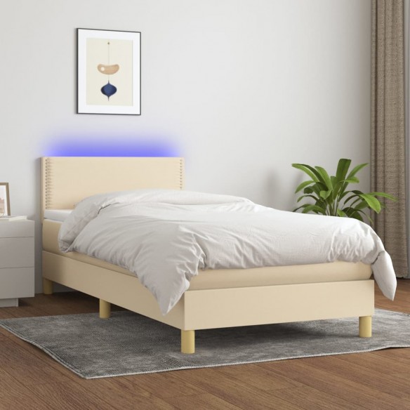 Sommier à lattes de lit avec matelas LED Crème 90x200 cm Tissu