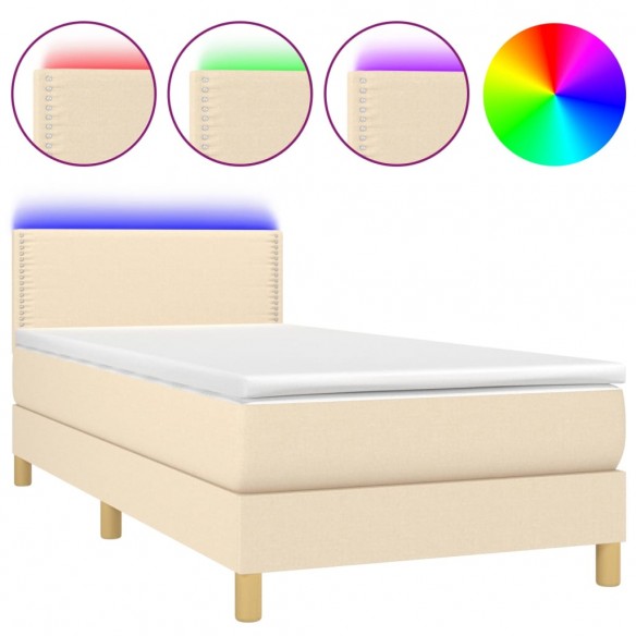 Sommier à lattes de lit avec matelas LED Crème 90x200 cm Tissu