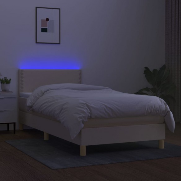 Sommier à lattes de lit avec matelas LED Crème 90x200 cm Tissu