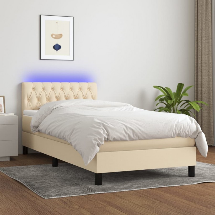 Sommier à lattes de lit avec matelas LED Crème 90x190 cm Tissu