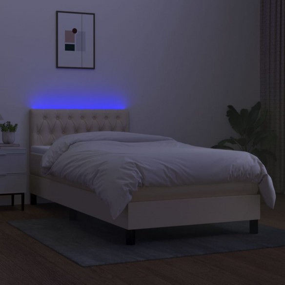 Sommier à lattes de lit avec matelas LED Crème 90x190 cm Tissu