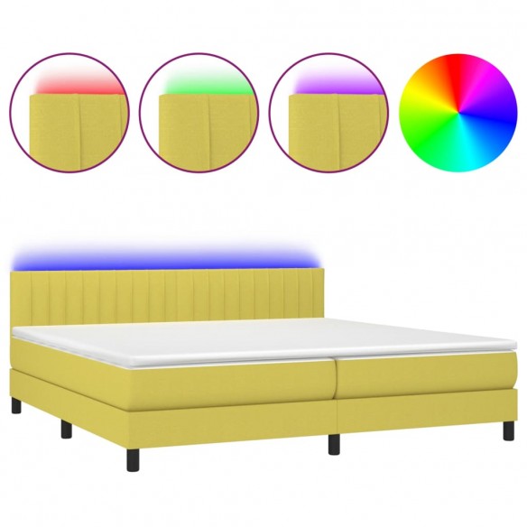 Sommier à lattes de lit et matelas et LED Vert 200x200 cm Tissu