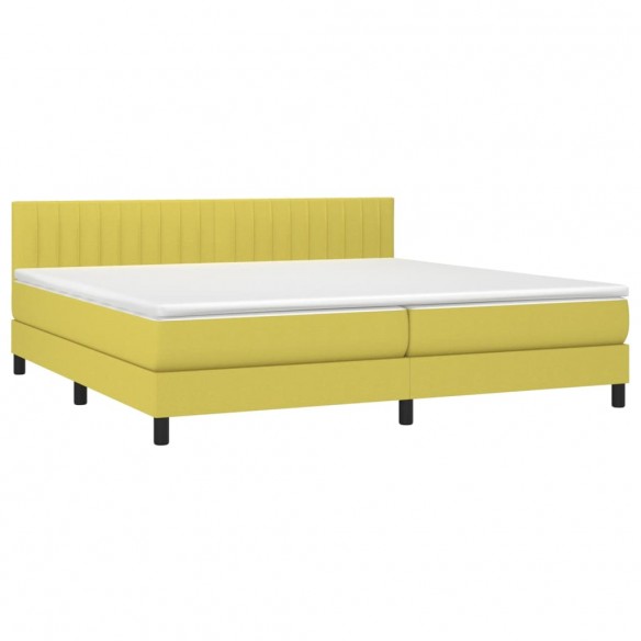 Sommier à lattes de lit et matelas et LED Vert 200x200 cm Tissu