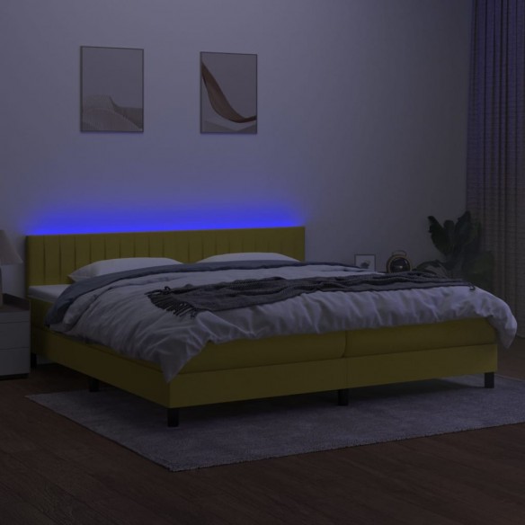 Cadre de lit et matelas et LED Vert 200x200 cm Tissu