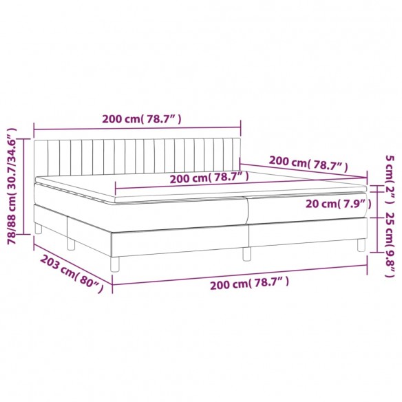 Sommier à lattes de lit et matelas et LED Vert 200x200 cm Tissu