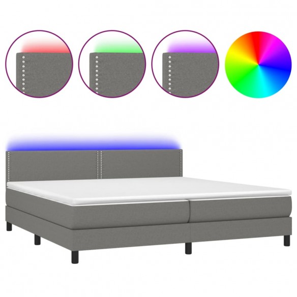 Cadre de lit et matelas et LED Gris foncé 200x200 cm