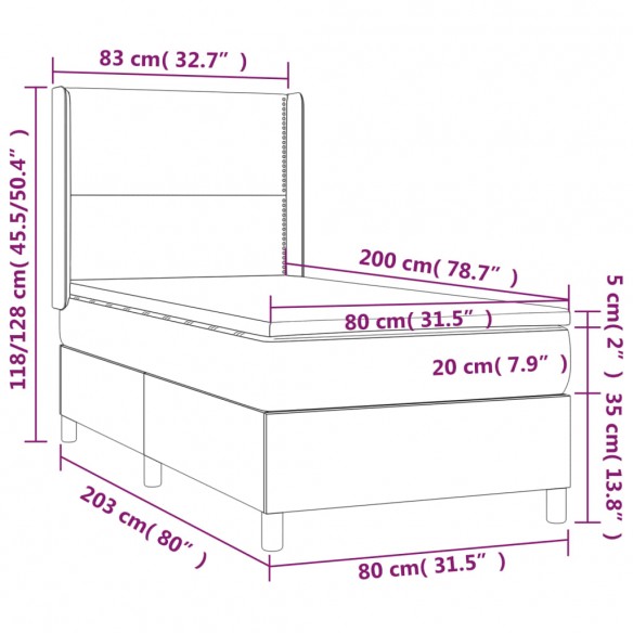 Sommier à lattes de lit avec matelas Crème 80x200 cm Tissu