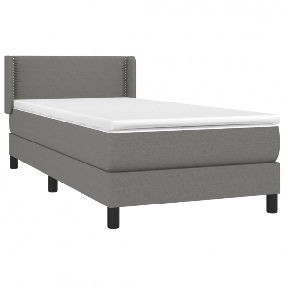 Cadre de lit avec matelas Gris foncé 100x200cm Tissu