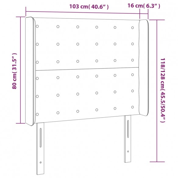 Tête de lit à LED Noir 103x16x118/128 cm Tissu
