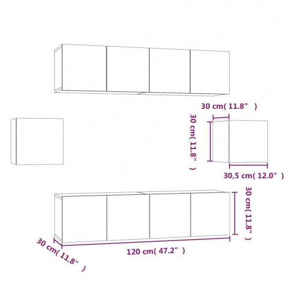 Ensemble de meubles TV 6 pcs Chêne fumé Bois d'ingénierie